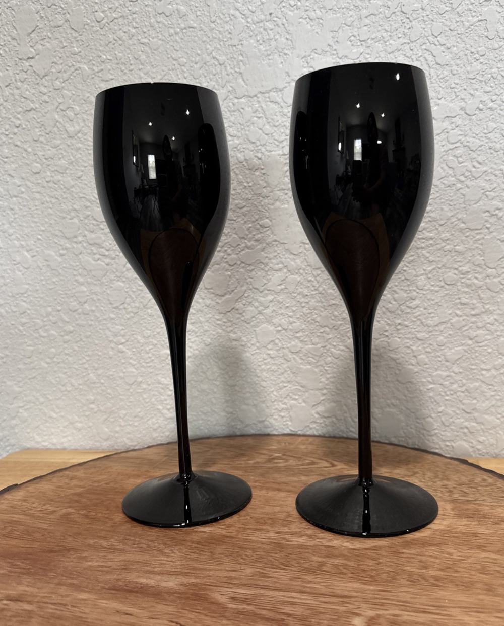 Pair of 2 VTG Mikasa Elegance Elite Black Wine Glasses 9” Tall 2.25" Diameter